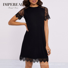 Loose Style Knee Length Jersey Lace Shift T Shirt Dresses